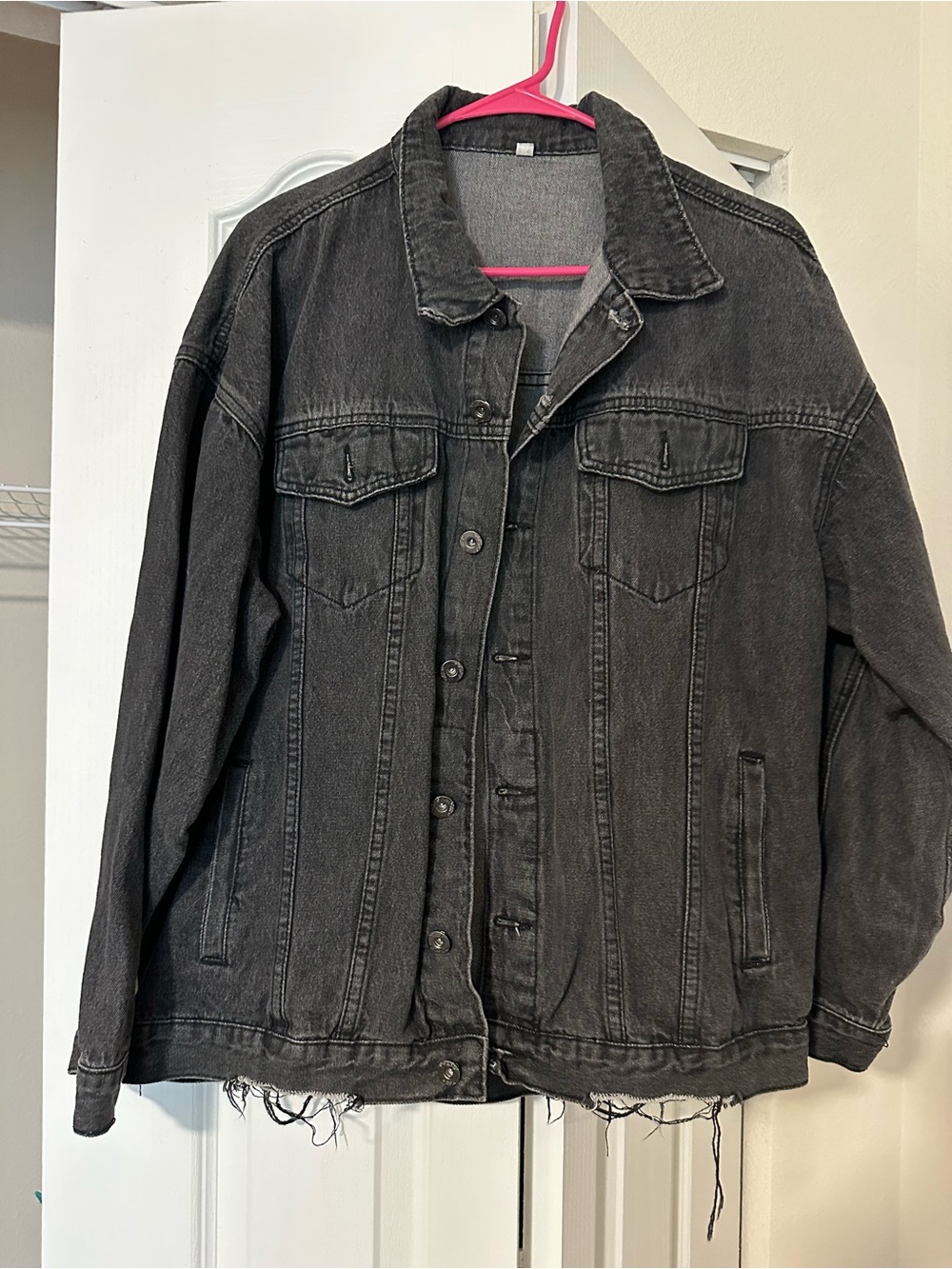 Black Washed Denim Jacket - Casual Button-Up size medium